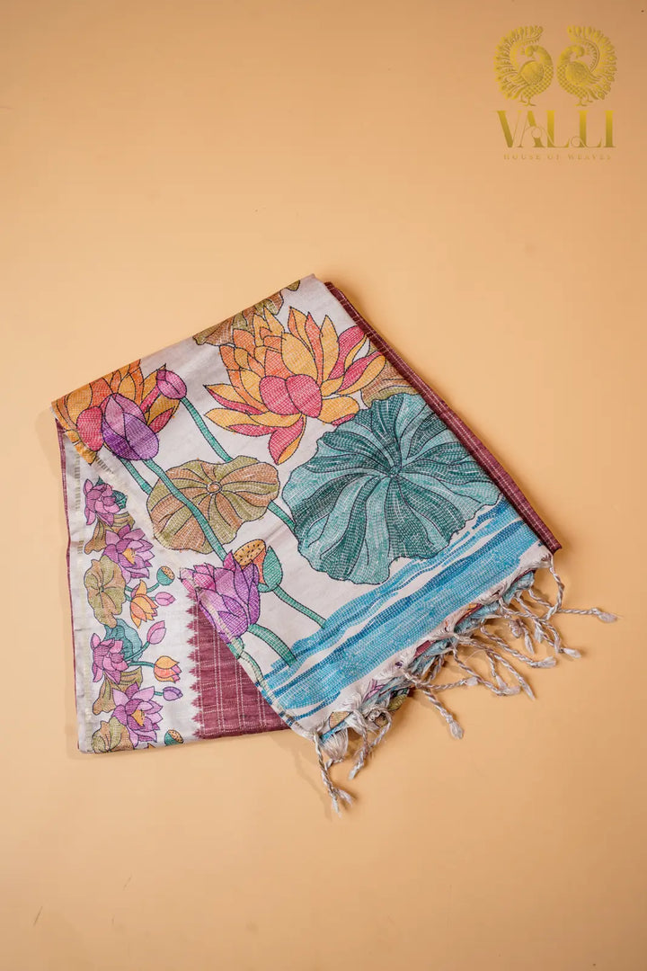  Tussar hand paint saree  pink 