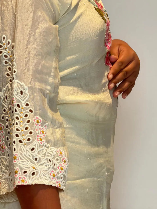 Ivory white Embroidered Coord Set with cut work