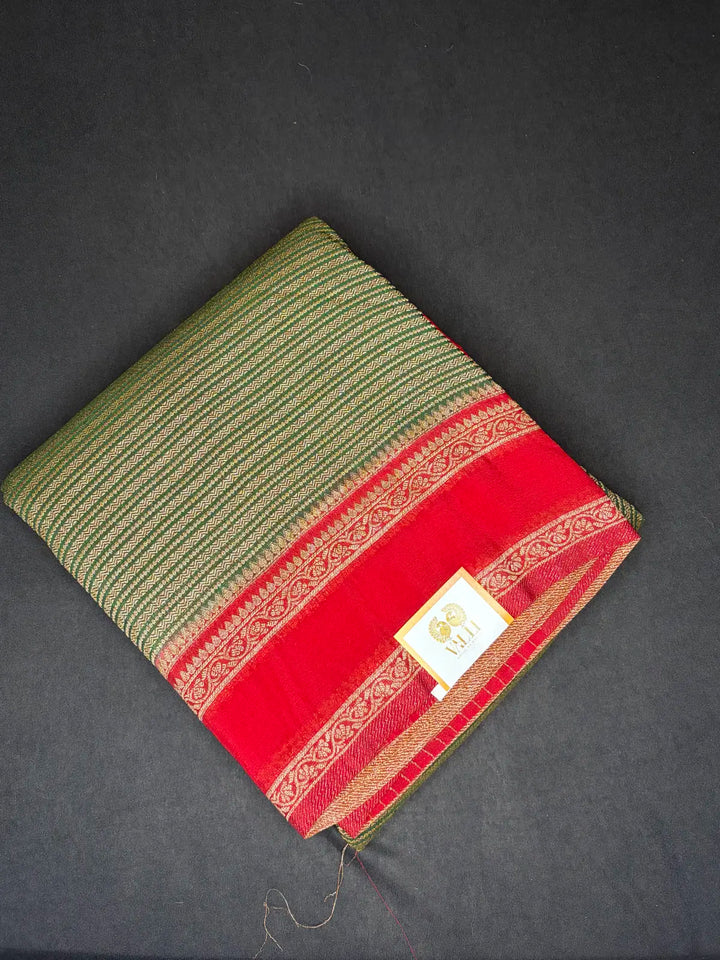 Stripes khaddi bottle green + red 