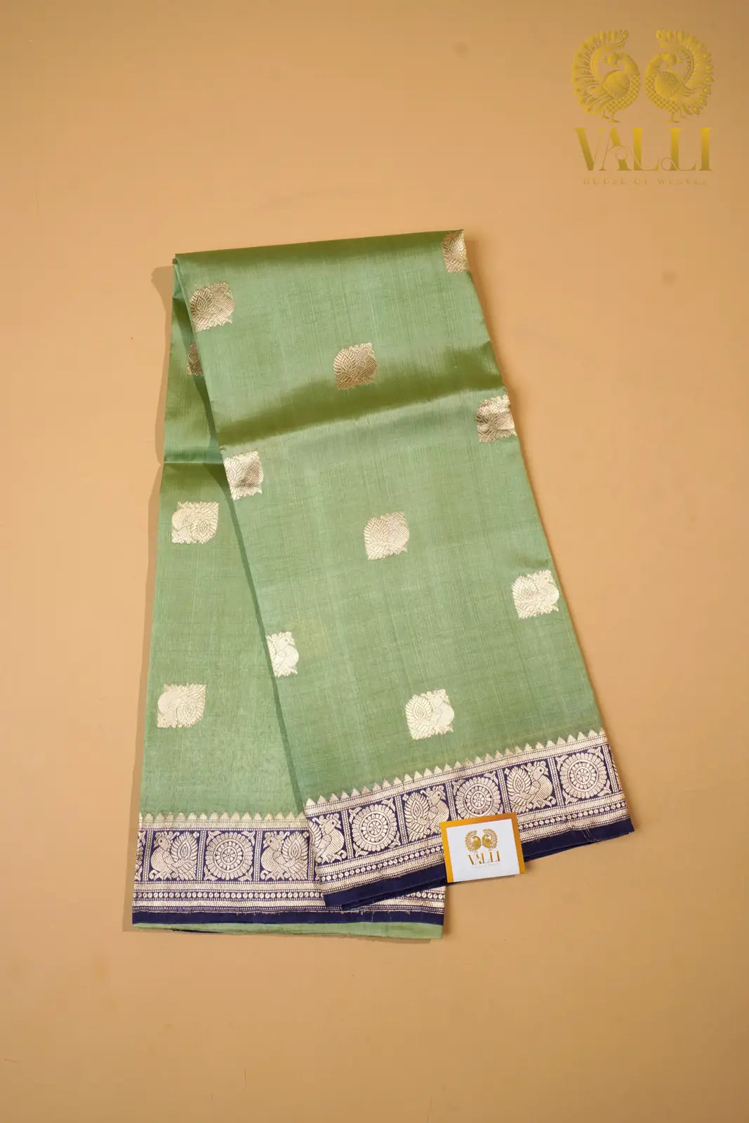 Pure Katan Banarasi Silk Saree – Elachi Green with Purple Border