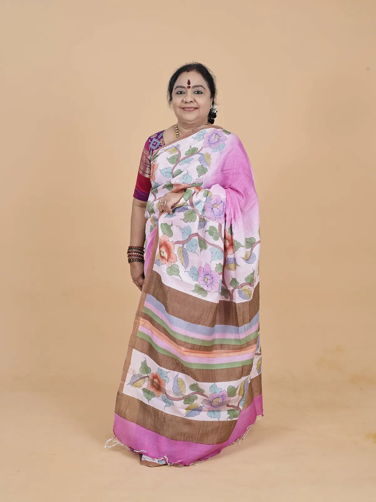 Pure Hand-Painted Tussar Silk Saree
