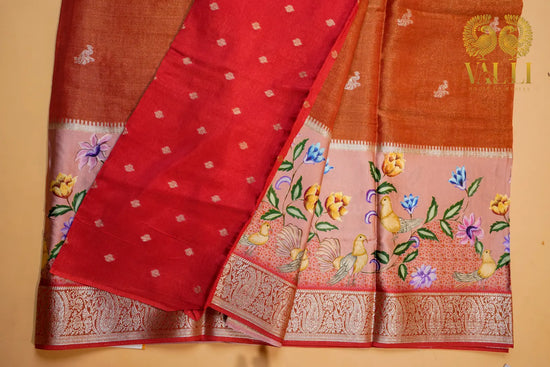 Rust Orange Semi Crepe Saree with Digital Print & Tissue Weave Kamakshi 