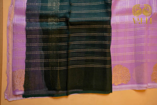 Pure Kora Organza Saree with Contrast Bottle Green Blouse