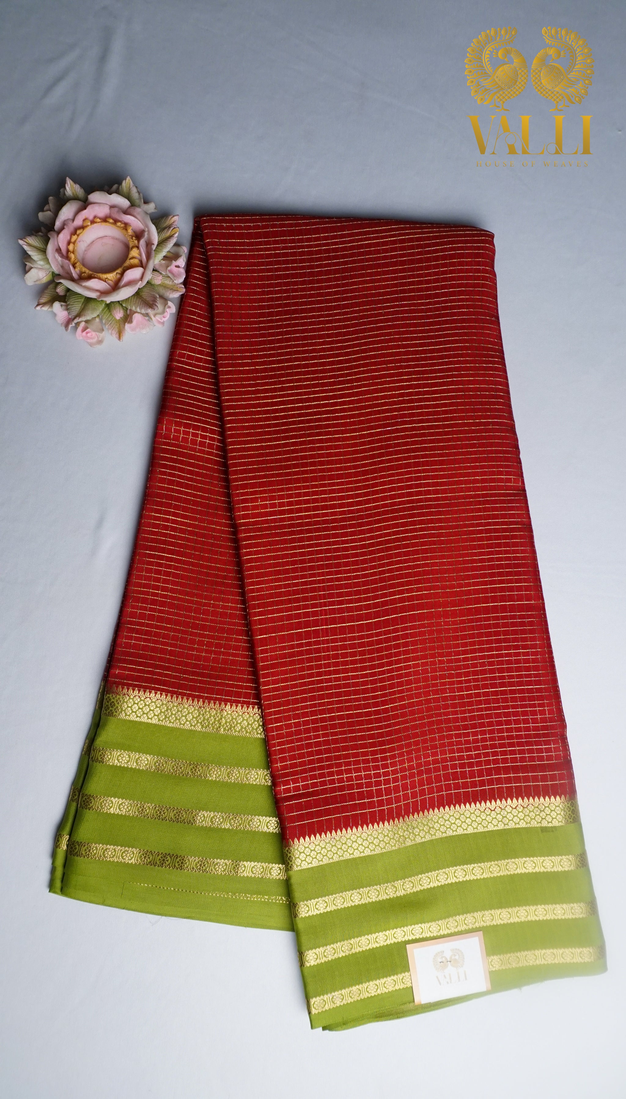 Small checks pure crepe maroon and green