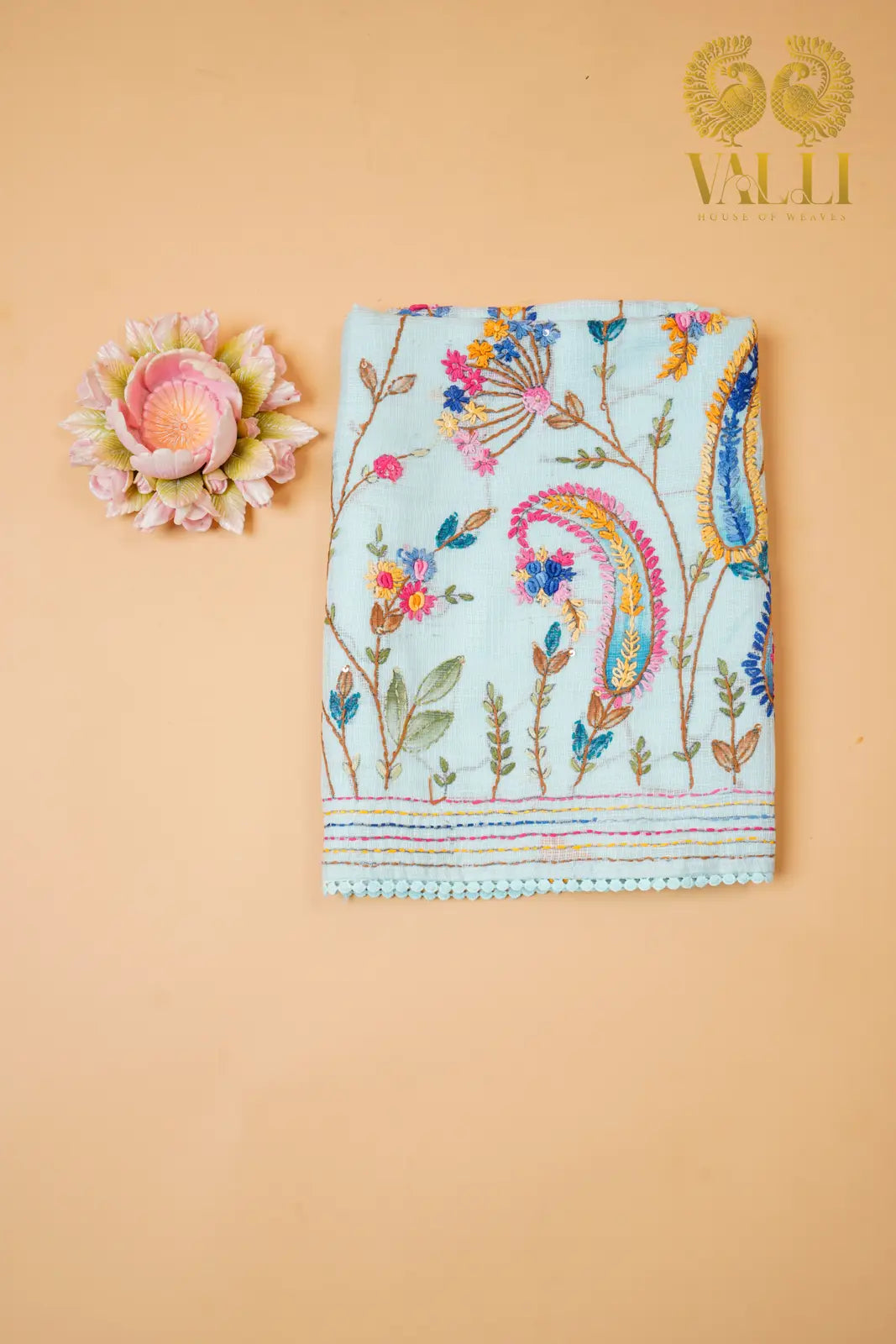 Soft cotton embroidery powder blue 
