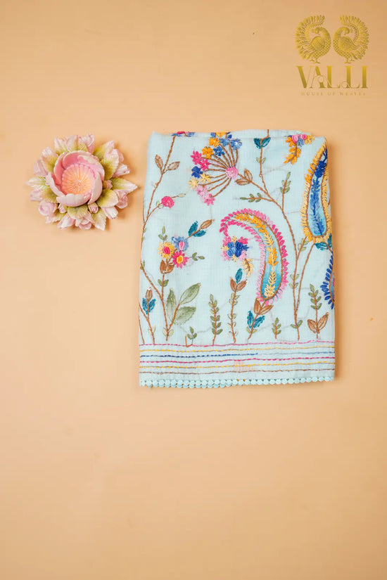 Soft cotton embroidery powder blue 