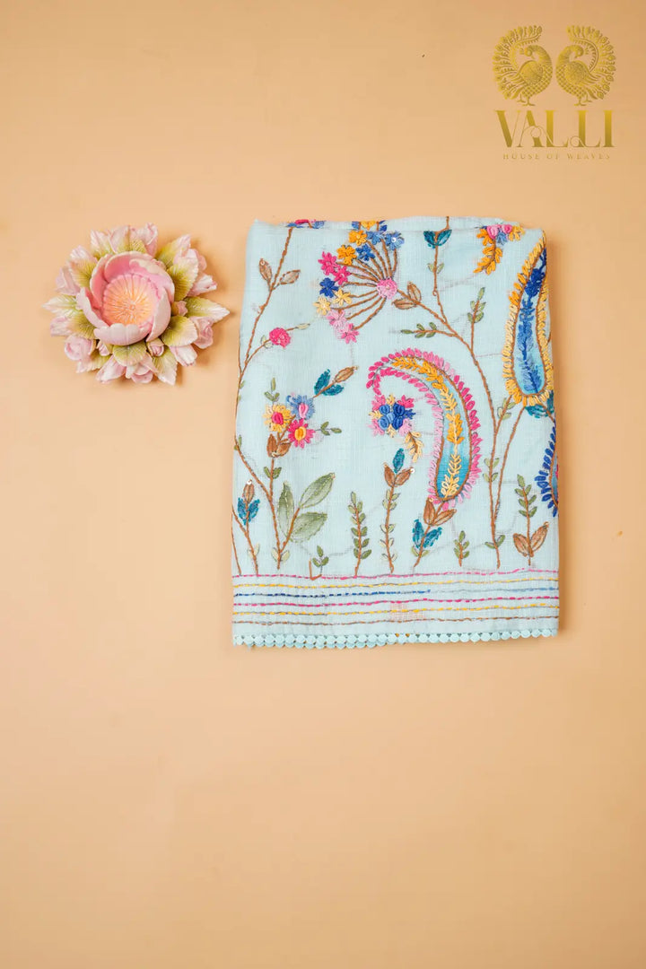 Soft cotton embroidery powder blue 