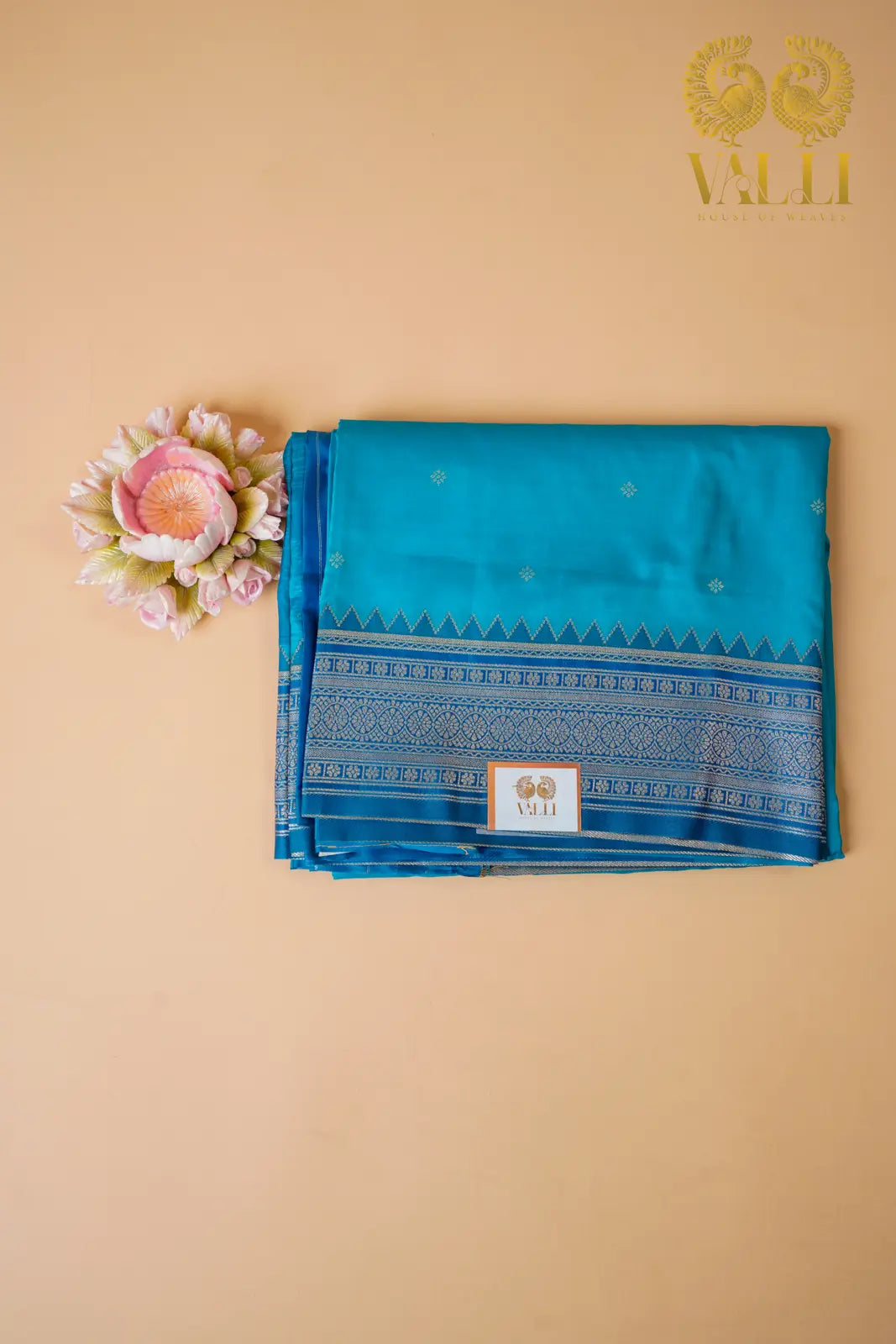 Teal  Blue Kanchi Soft Silk Saree with Contrast Dark Blue Border