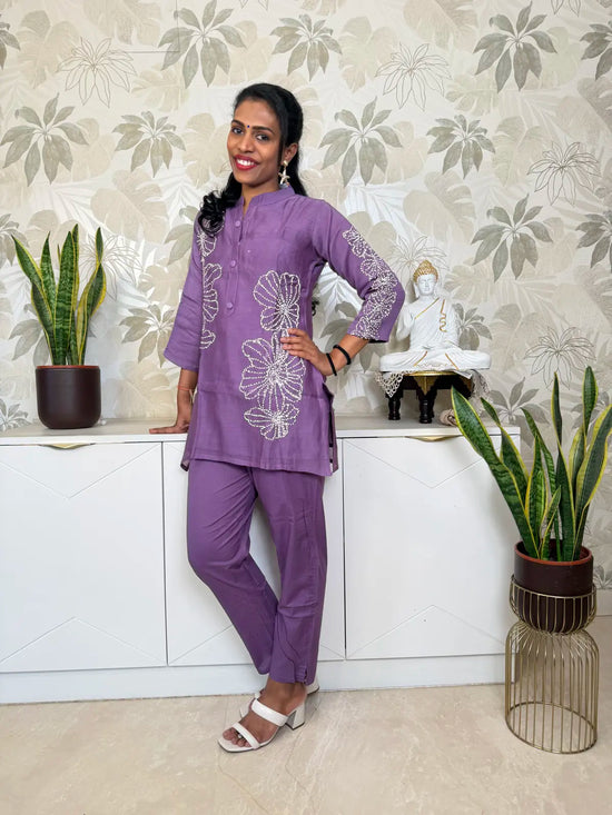 Lavender Knot Work Cotton Co-ord Set