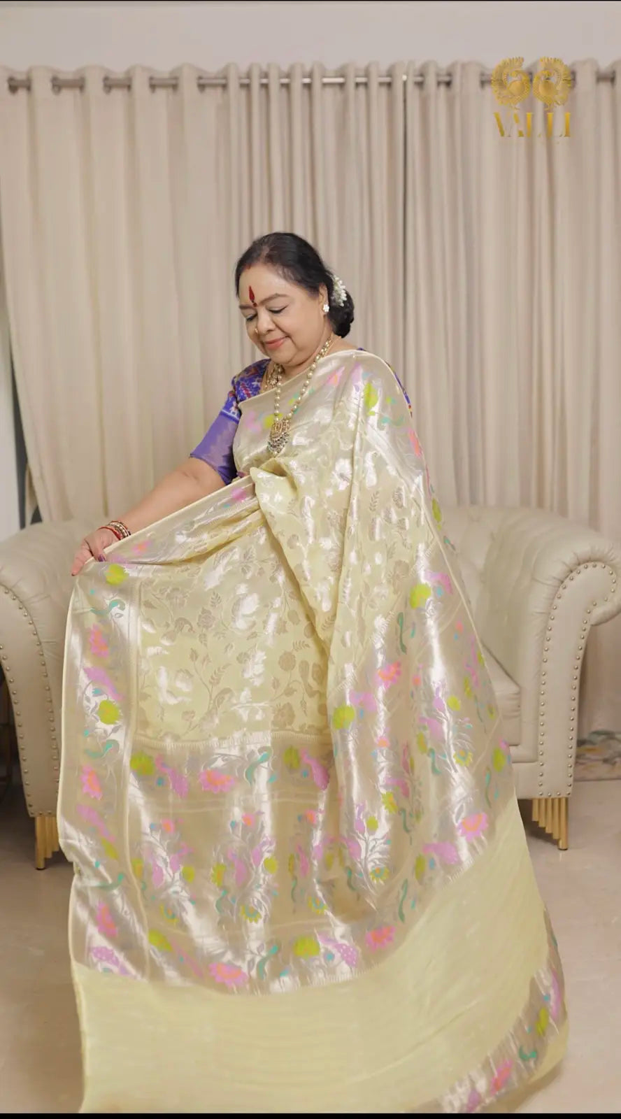 Soft Georgette Silver Jaal Paithani Saree - lemon yellow 