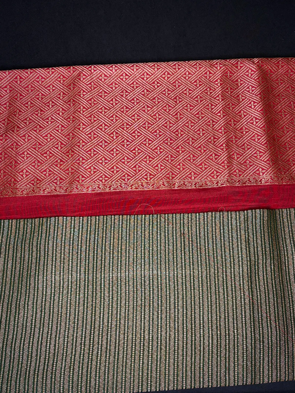 Stripes khaddi bottle green + red 
