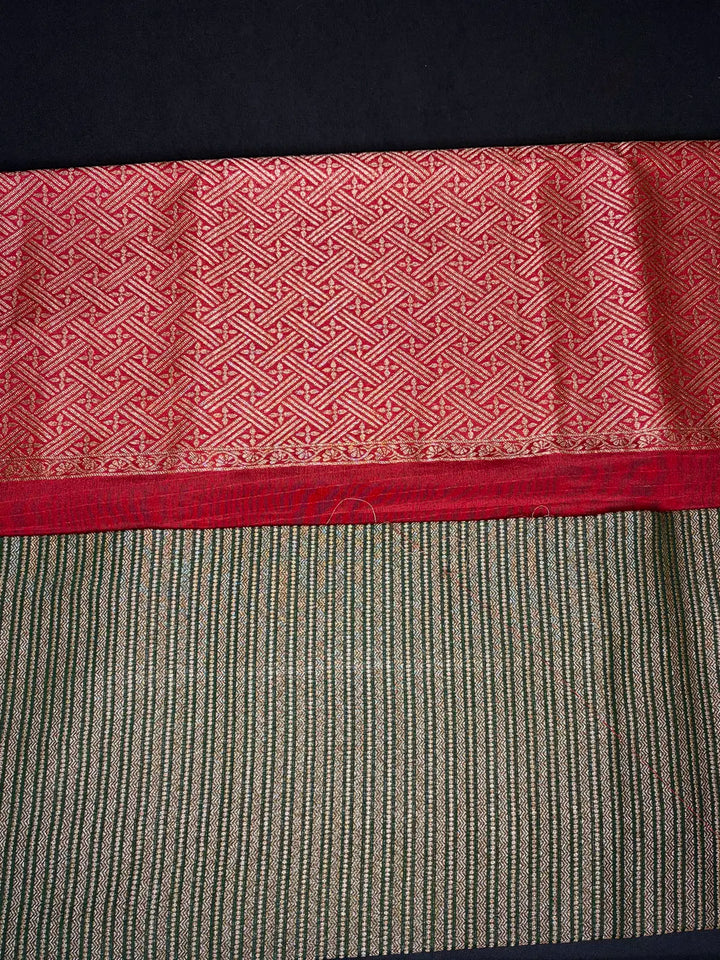 Stripes khaddi bottle green + red 