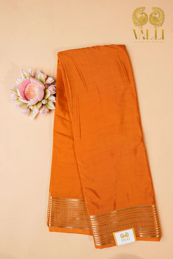 Sunset Orange Semi Crepe Silk Saree with potli Zari Border