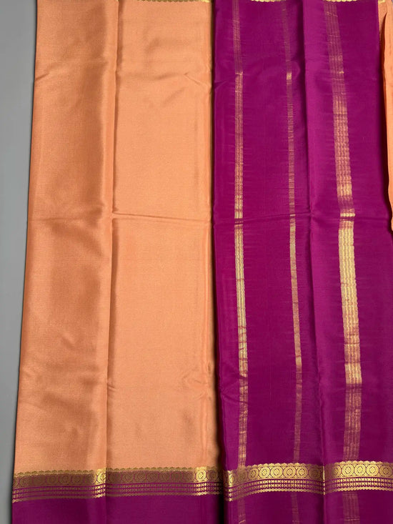 Chiku Mysore Crepe Silk Saree with Purple Contrast