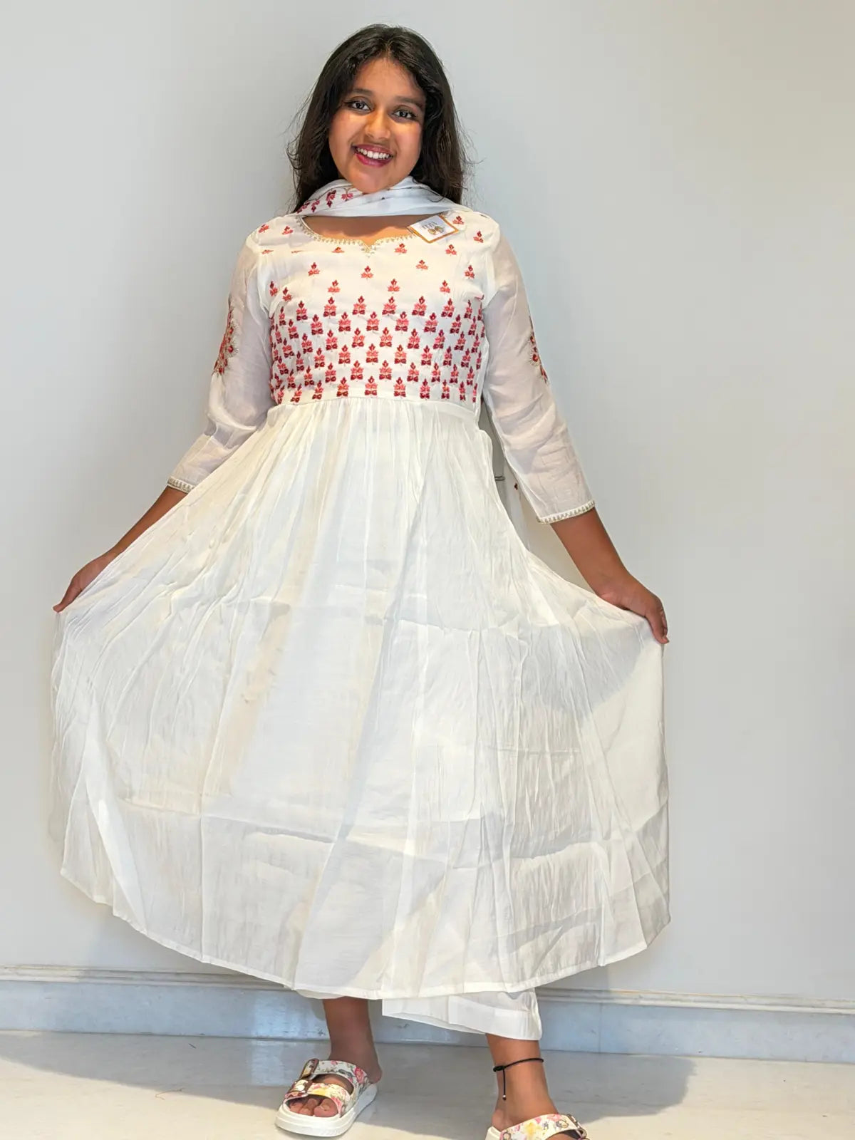 White mul Chanderi salwar set Anarkali pattern set