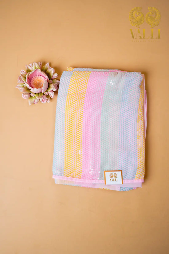 Pastel Sequin Party Wear Saree pastel pink 
