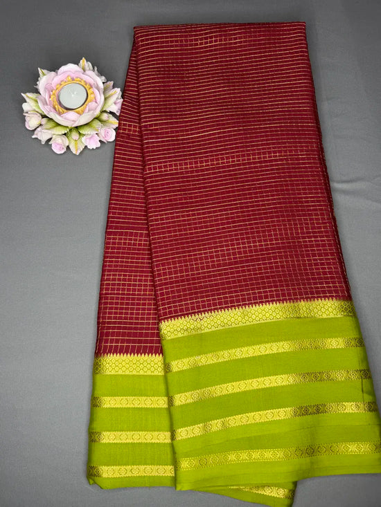 Harini checks pure crepe maroon 