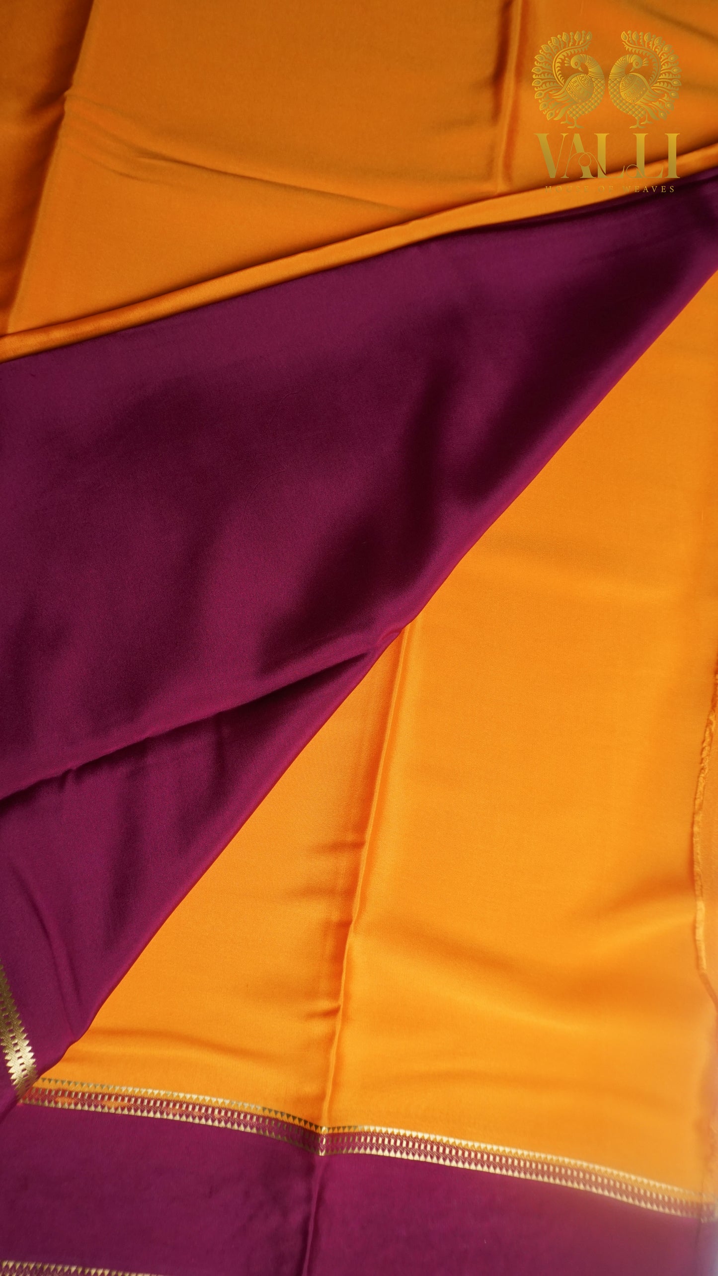 Orange + purple pure crepe silk saree with embroidery