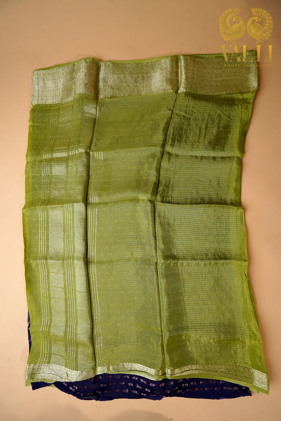 Pistachio Green Chiffon Saree with Contrast Purple Blouse