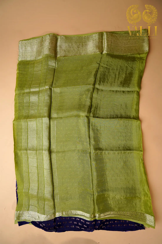 Pistachio Green Chiffon Saree with Contrast Purple Blouse