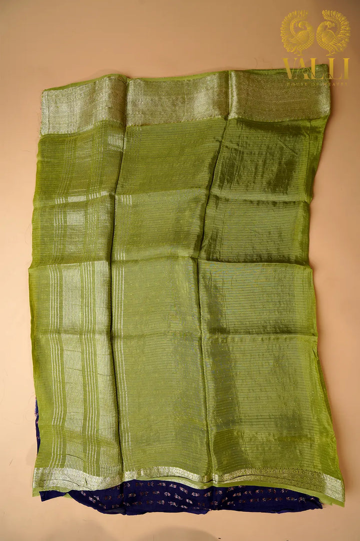 Pistachio Green Chiffon Saree with Contrast Purple Blouse