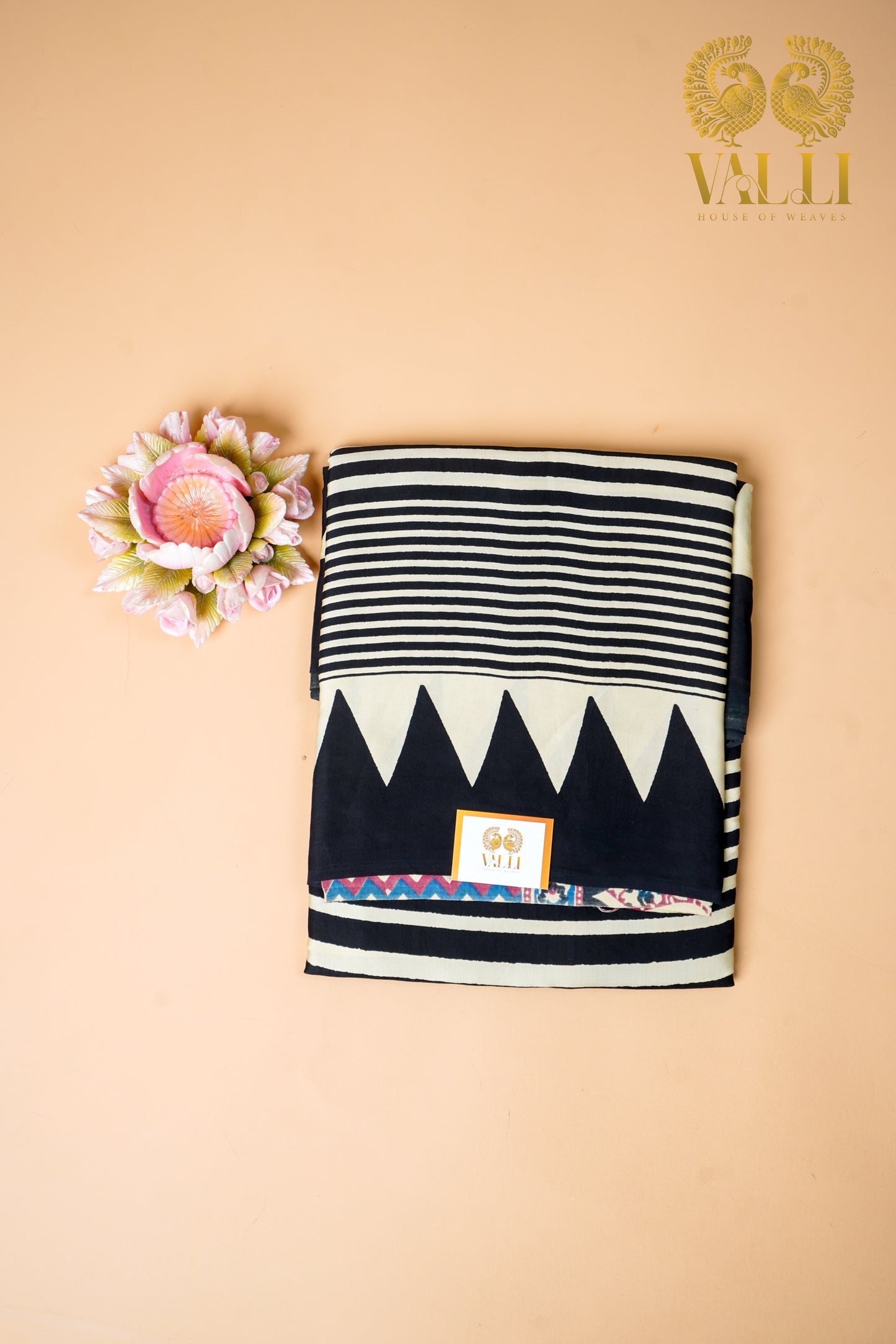 Contemporary black stripes Modal Silk Saree with Ajrakh Elegance
