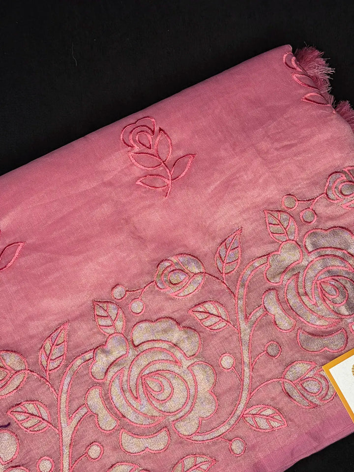 Tissue Lenin saree with appliqué work 