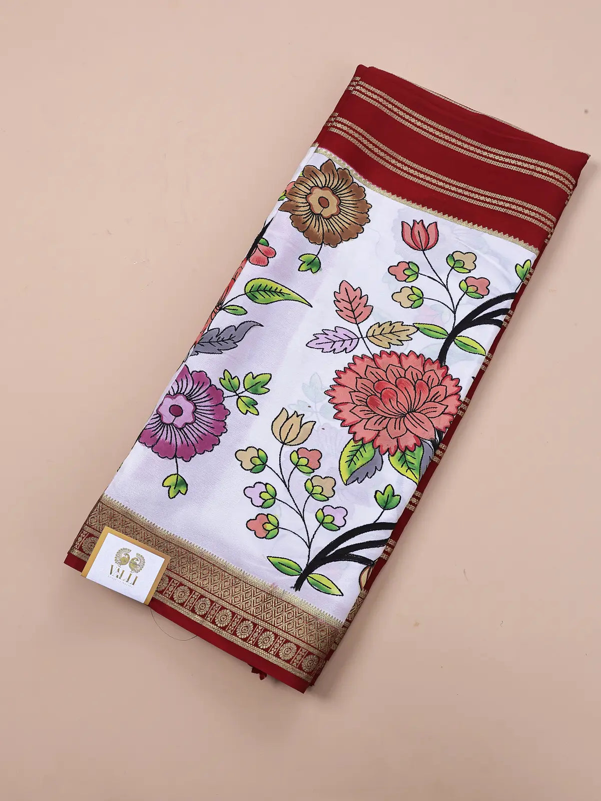 Pure Crepe Silk Kantha Work Saree – Red