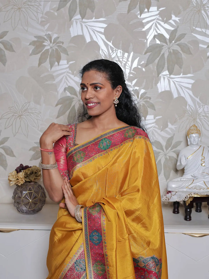 Mustard Yellow Kani Silk Saree with Traditional Kani Weave