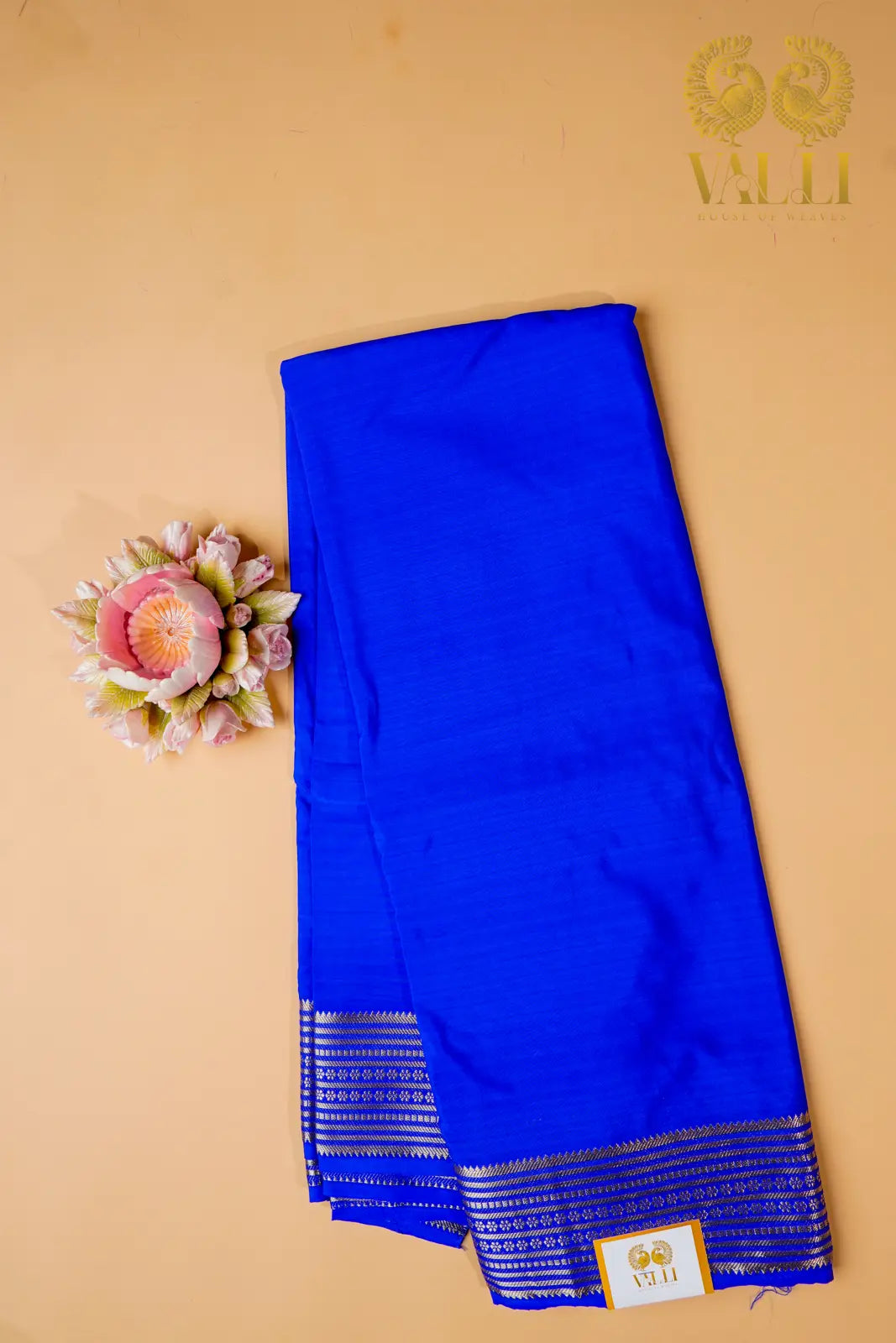 Royal Blue Semi Crepe Silk Saree with potli Zari Border