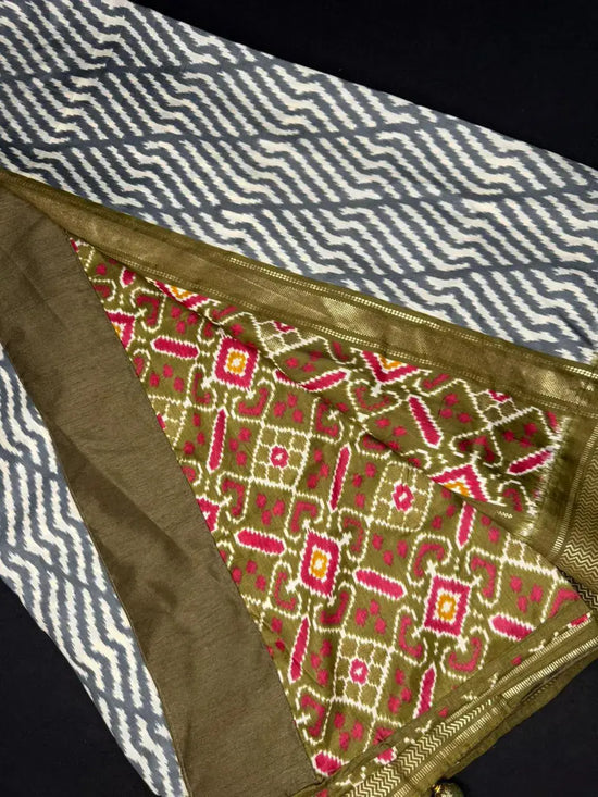 Ikkat Pattern Semi Silk Viscose Saree with Patola Border