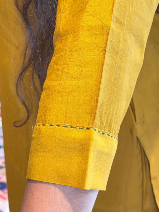 Mustard Yellow cotton with ajrakh dupatta 3 piece Suit