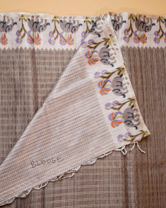 Tussar hand paint saree  beige 