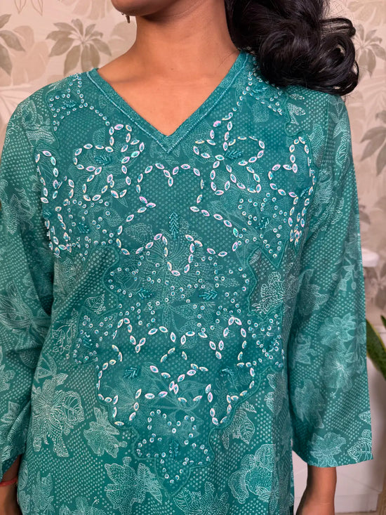 Green Muslin Cotton Salwar Set with Appliqué Work