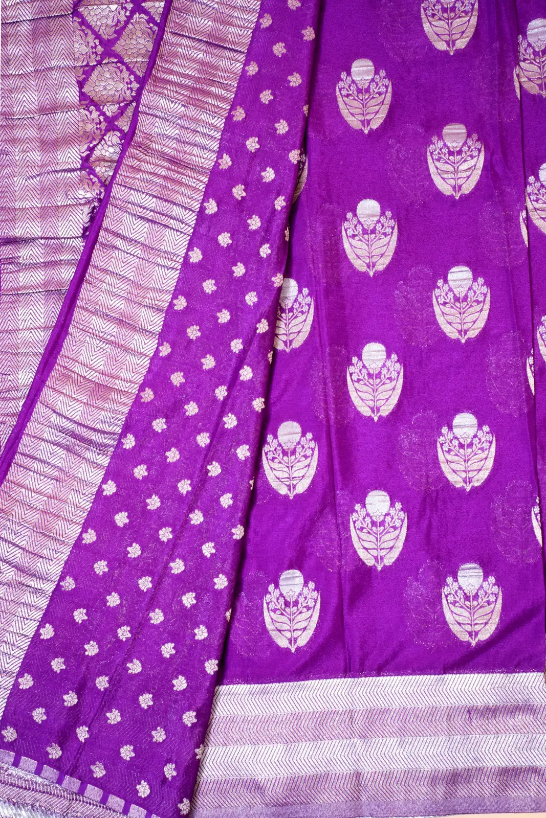 Purple Tissue Silk Saree with Silver Zari Motifs