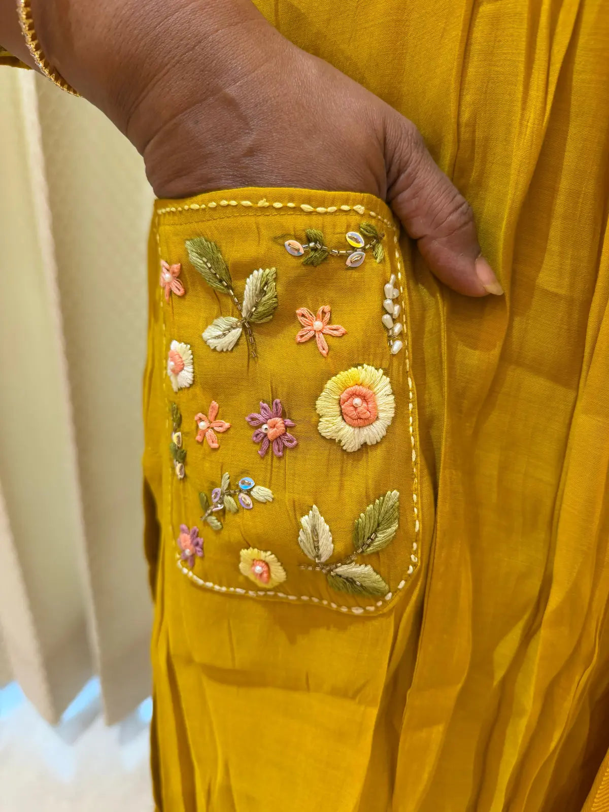 Mustard salwar set with pocket A line and straight cut pant