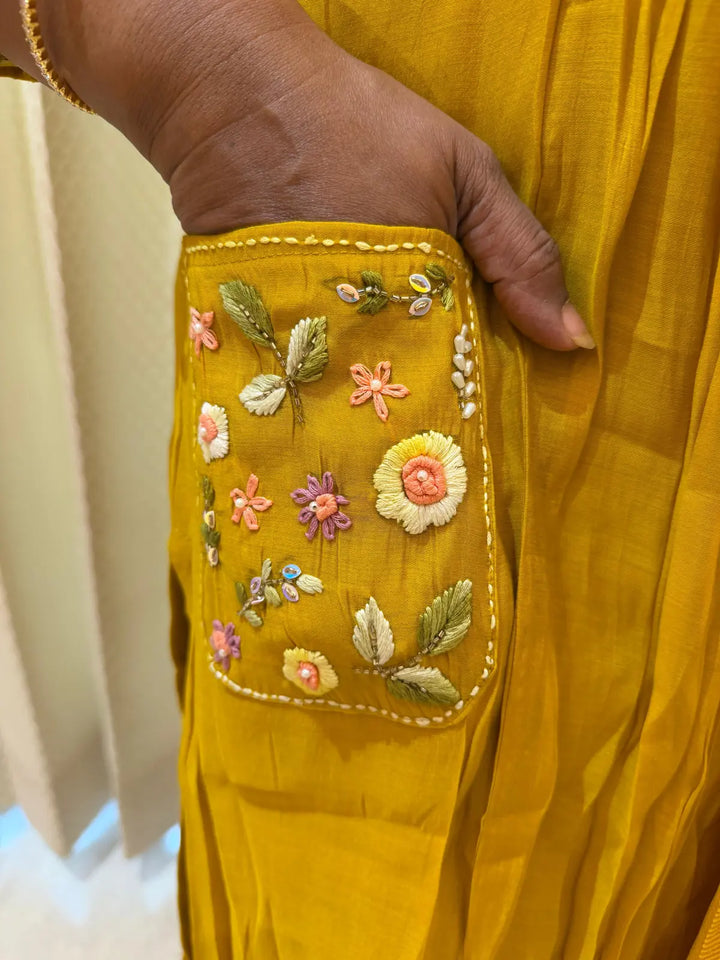 Mustard salwar set with pocket A line and straight cut pant