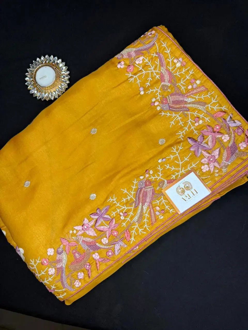 Padminis Edit -Tussar Silk Saree with Parsi Embroidery