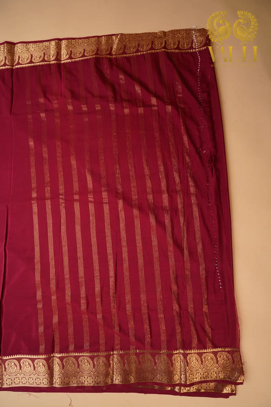 Maroon Mango Border Semi-Crepe Silk Saree