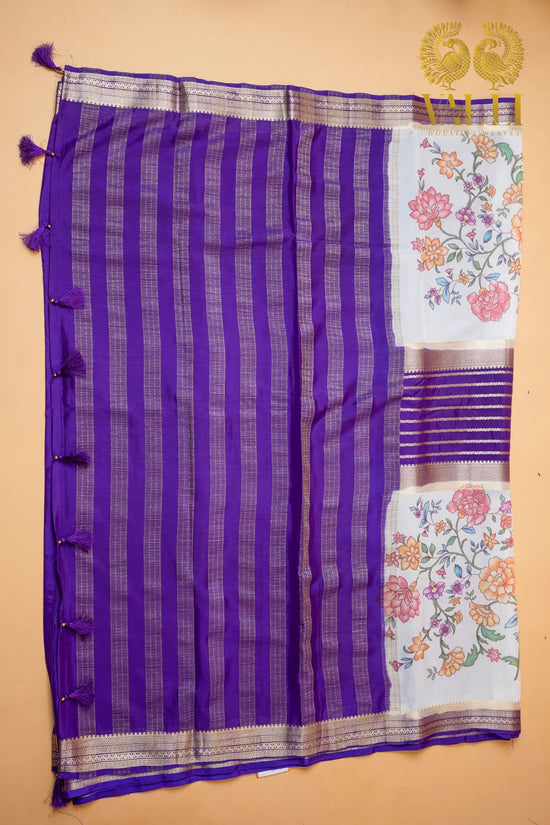 Digi Semi Crepe Saree with Purple Contrast Half-and-Half Pallu