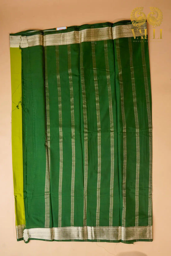 Contrast Border Semi Crepe Silk Saree with Silver Zari Border & Pallu -mehendi green + dark green 