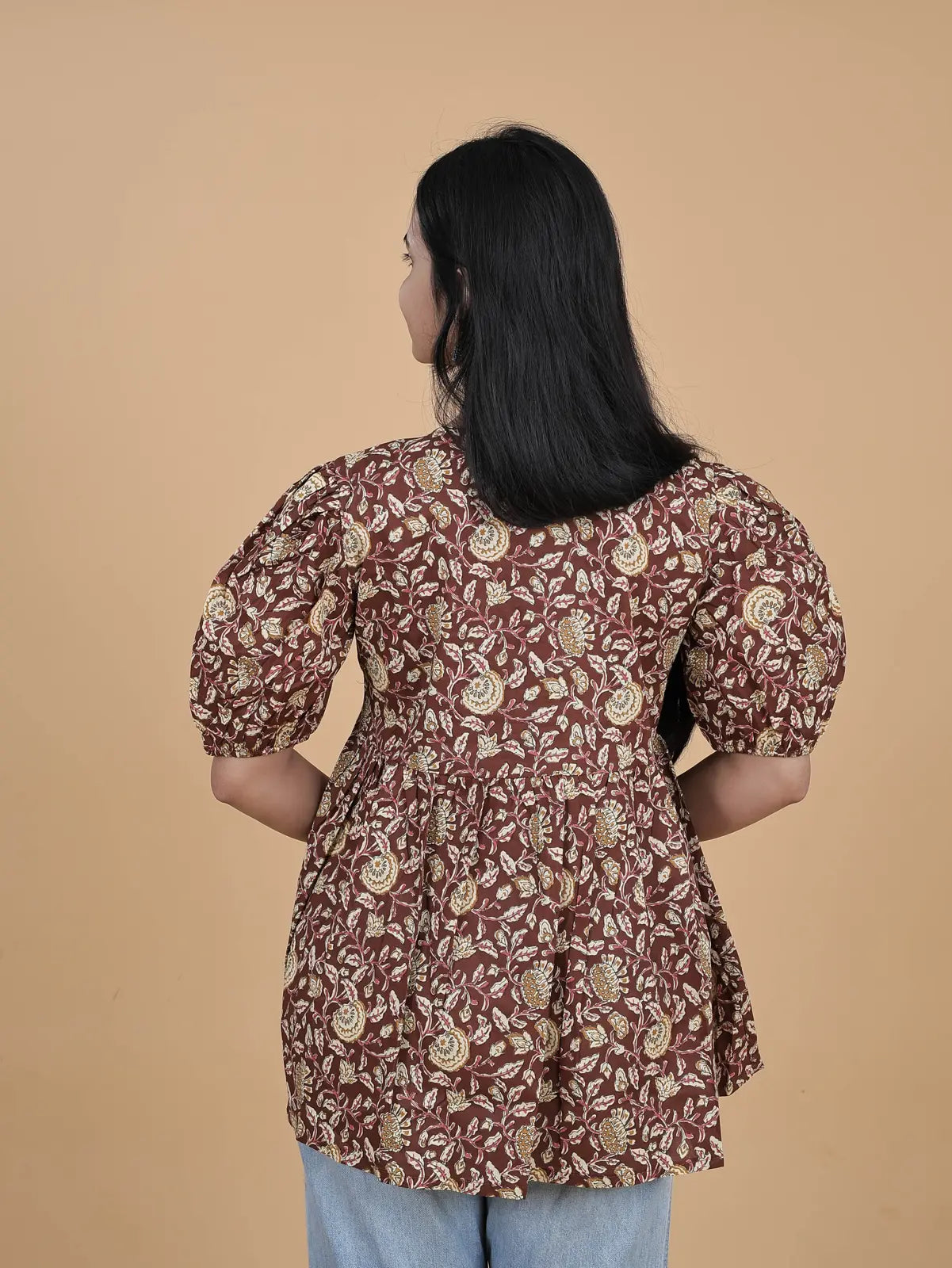 Brown Kalamkari Short Top Kurti