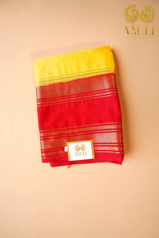 Yellow & Red Semi-Crepe Saree with Bentex Border