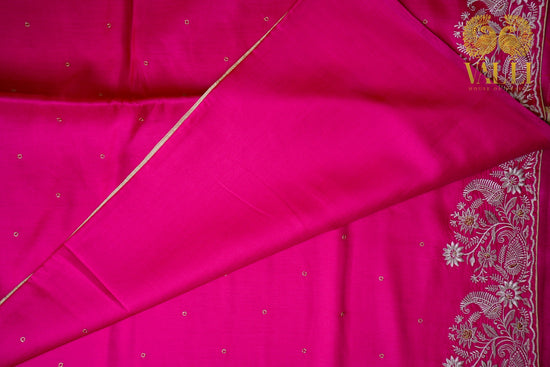 Soft Tussar Silk Saree – Embroidered Border & Self Colour Blouse
