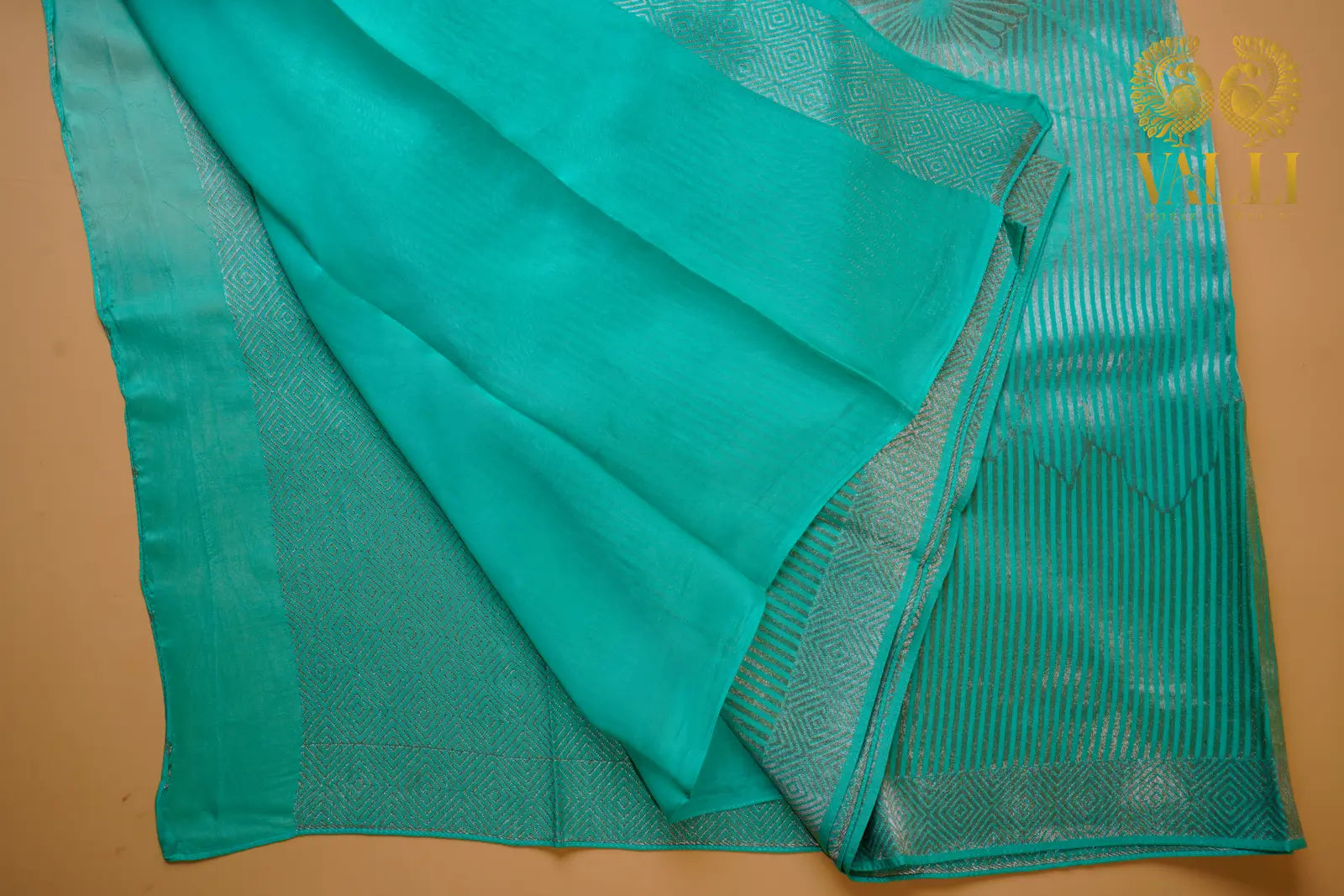 Banarasi crepe silver Zari turquoise blue 