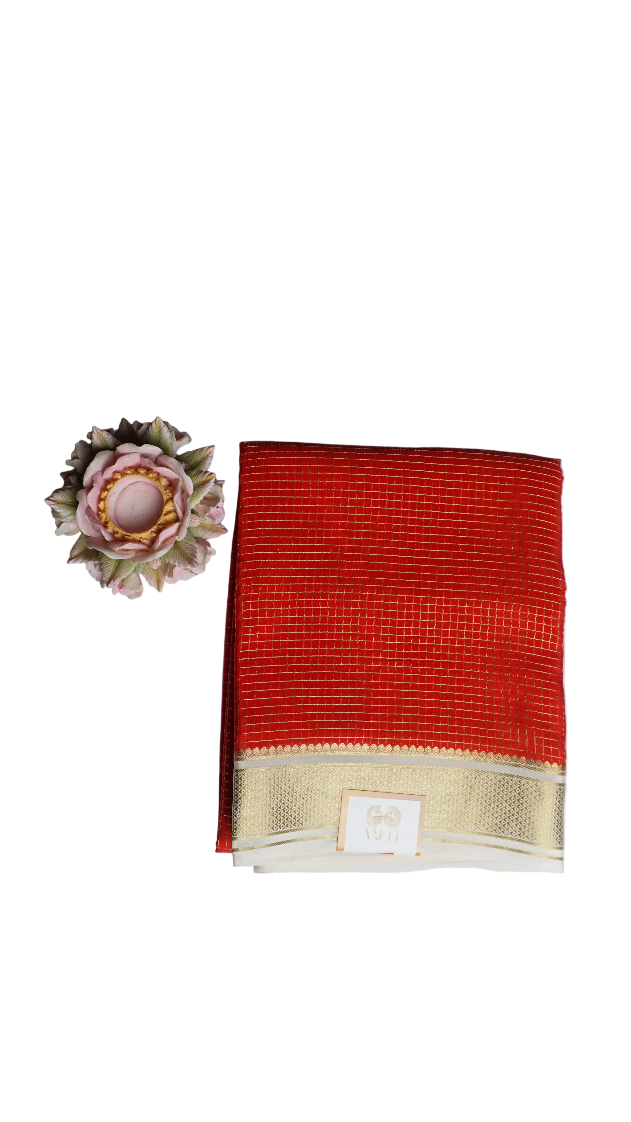 Red checks pure crepe silk saree