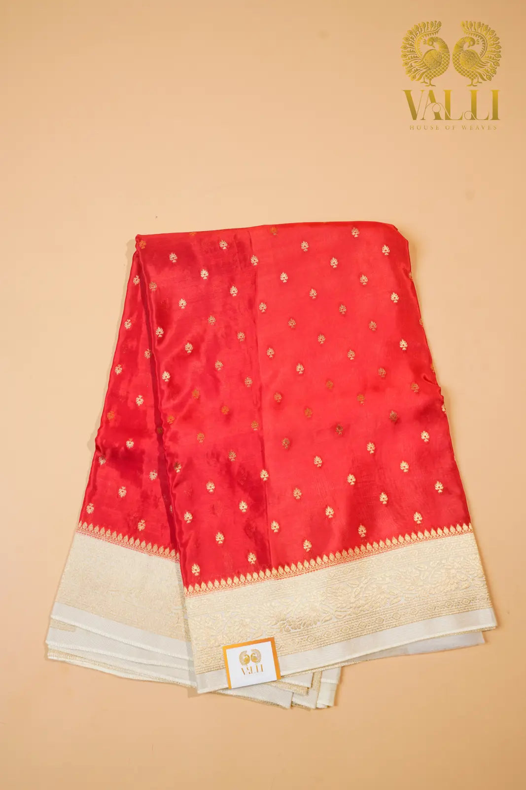 Bright red satin Banarasi 