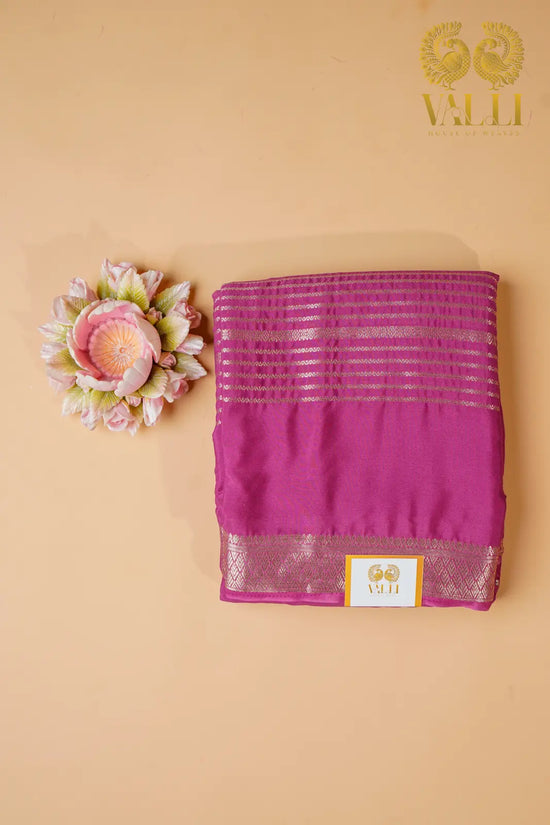Rani Pink Semi Crepe Silk Saree with Gold Zari Weaves
