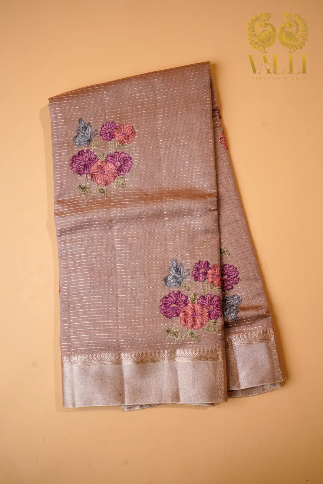 Dusty Rose Floral pure Chanderi cotton  Silk Saree
