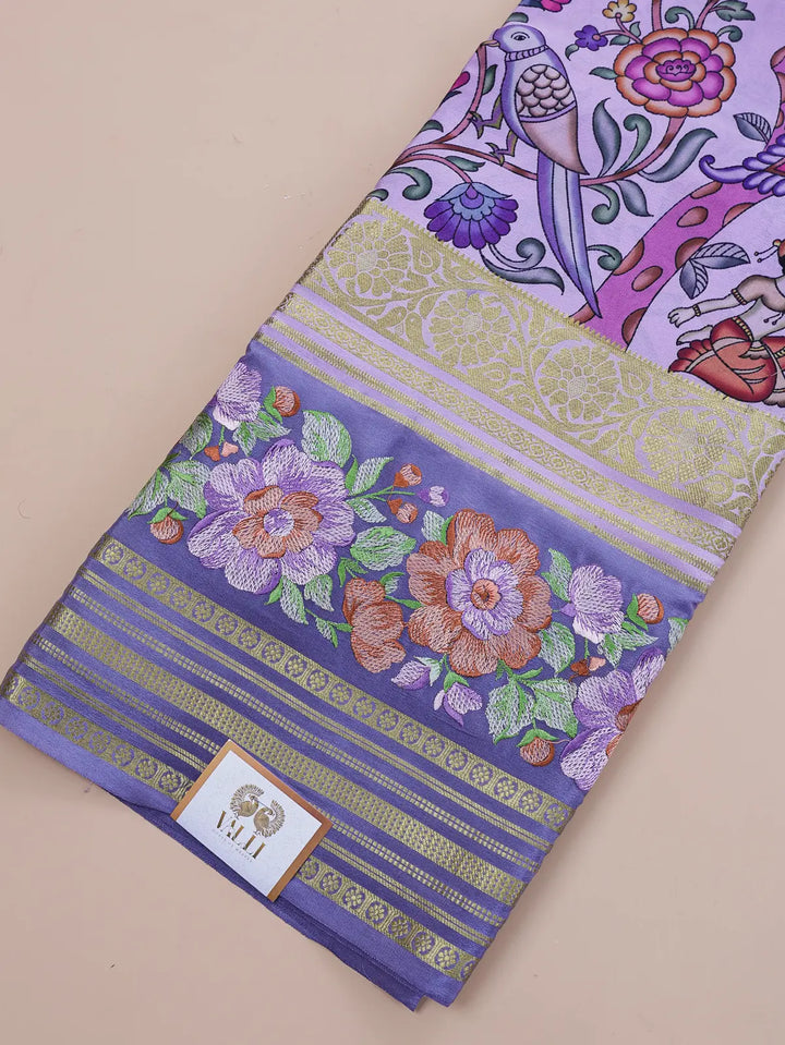 Pure Crepe Kalamkari Embroidery - Lavender